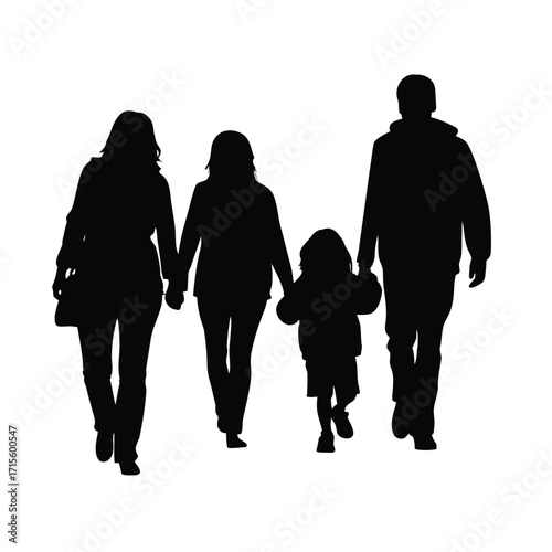 A silhouette of a family walking together holding hands in unity