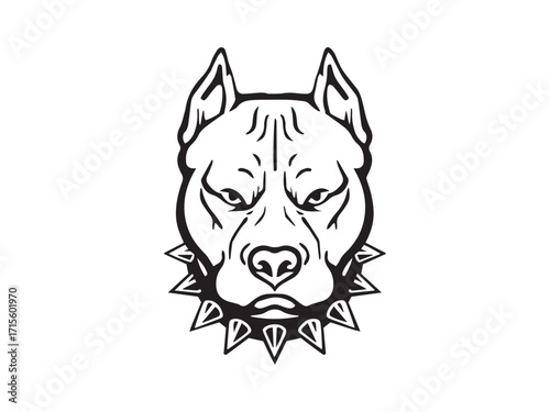 angry pitbull black and white dog head vector illistration