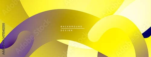 Abstract yellow background. Smooth gradients create flowing shapes, purple accents add contrast. Modern design element.