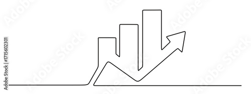 continuous line art of a graph and an arrow pointing upwards. the concept of an extraordinary achievement.