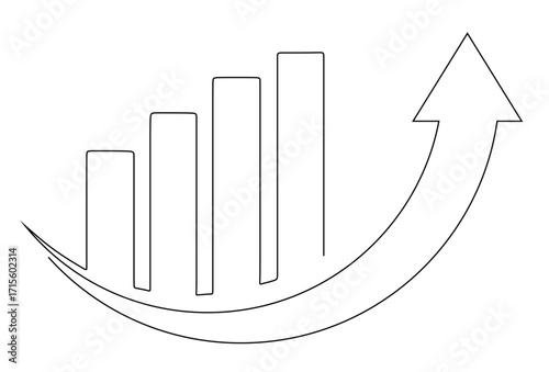 continuous line art of a graph and an arrow pointing upwards. the concept of an extraordinary achievement.