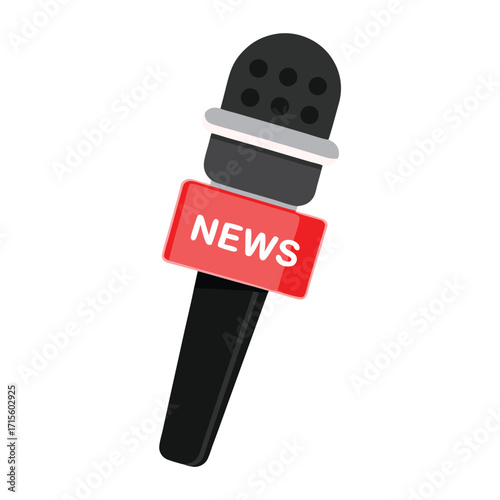 A black microphone with a red news banner attached to it