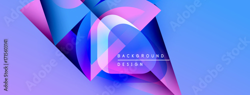 Abstract design features vibrant blue, purple gradients. Overlapping shapes create dynamic visual effect. Modern background suitable for presentations.