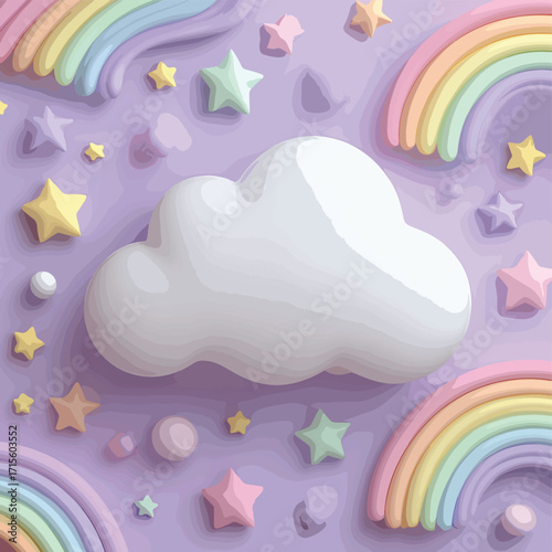 パステルカラーの雲と星の背景イラスト