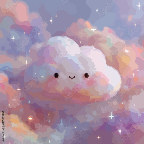 カラフルで幻想的な雲の背景イラスト