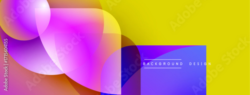 Vibrant abstract background. Overlapping circles create dynamic color gradients, yellow dominates right side. Modern design element.