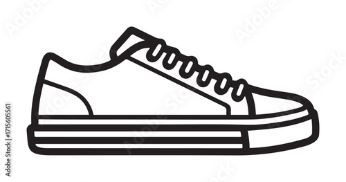 Line art of a white sneaker with thick black outlines