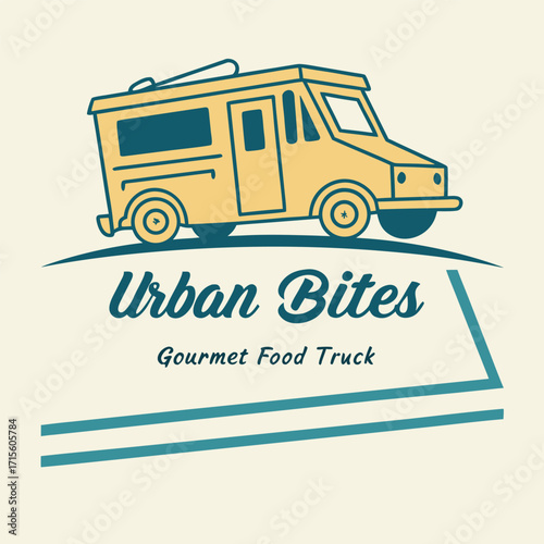 Yellow food truck logo with text Urban Bites gourmet
