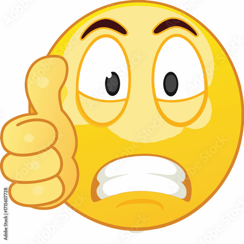 A yellow emoticon giving a thumbs up with a worried expression