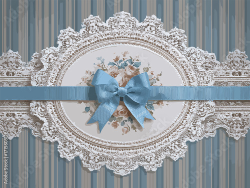 パステルカラーのベクターフレーム、装飾的なリボンと花柄