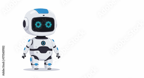 An adorable, friendly little robot character featuring a modern, clean design, symbolizing artificial intelligence, technological innovation, and future automation in a charming, approachable manner