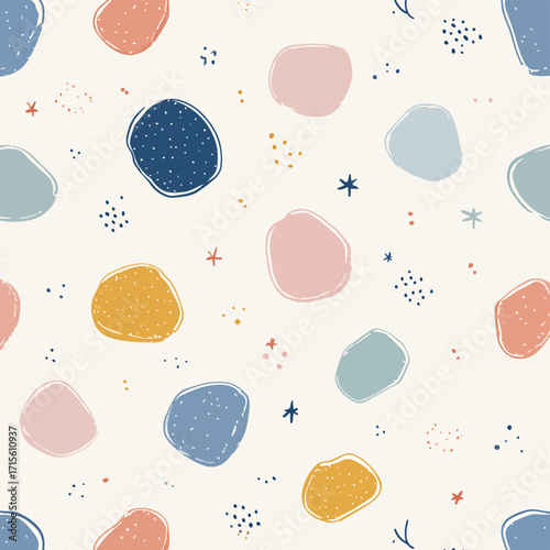 水彩風抽象パターン、パステルカラー、シームレス、背景素材