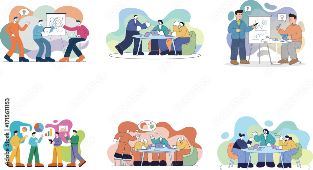 Naklejka premium Business people activities set flat illustration 