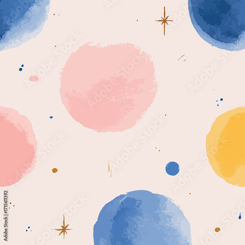 水彩風円形と粒子のパターン背景