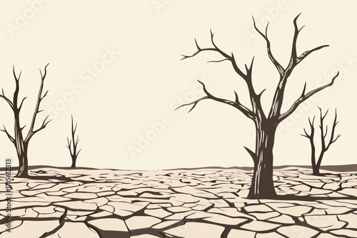 Barren landscape featuring cracked earth and skeletal leafless trees