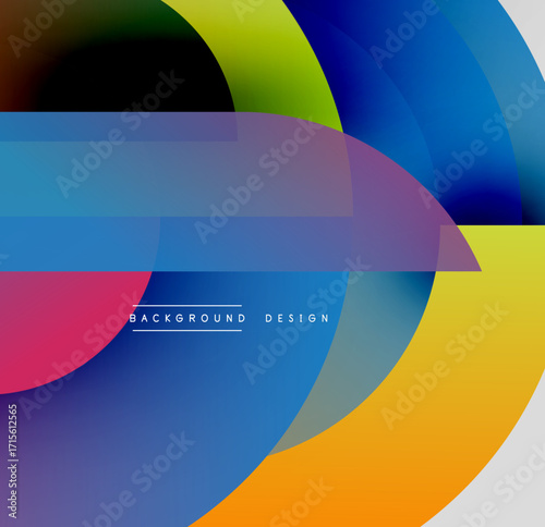 Abstract colorful layers create dynamic composition. Overlapping shapes, vibrant hues, modern design elements present visual harmony.