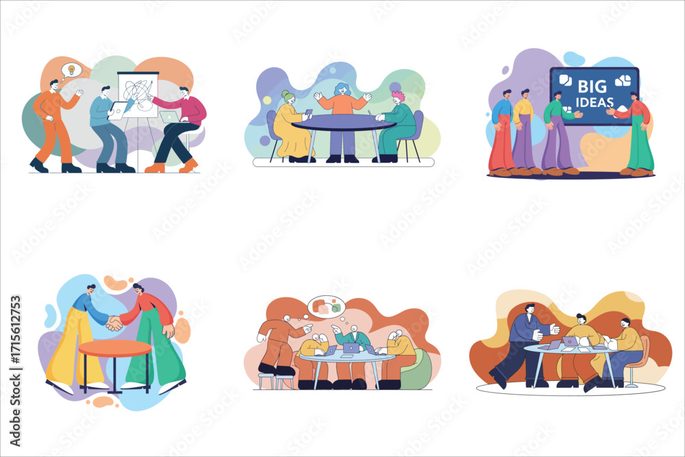 Fototapeta premium Business people activities set flat illustration 