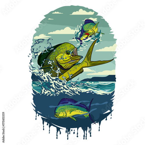 mahimahi dorado fishing illustration logo vector image t shirt