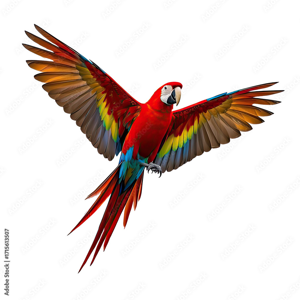 Obraz premium Exotic Scarlet Macaw Parrot with Vibrant Red Blue and Yellow Feathers, Generative AI