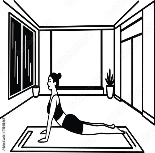 Silhouette of a young woman in a room with stylish dress and bag