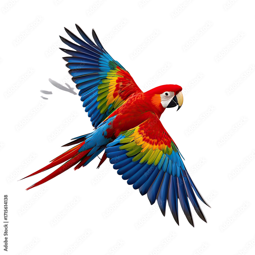 Obraz premium Exotic Scarlet Macaw Parrot with Vibrant Red Blue and Yellow Feathers, Generative AI
