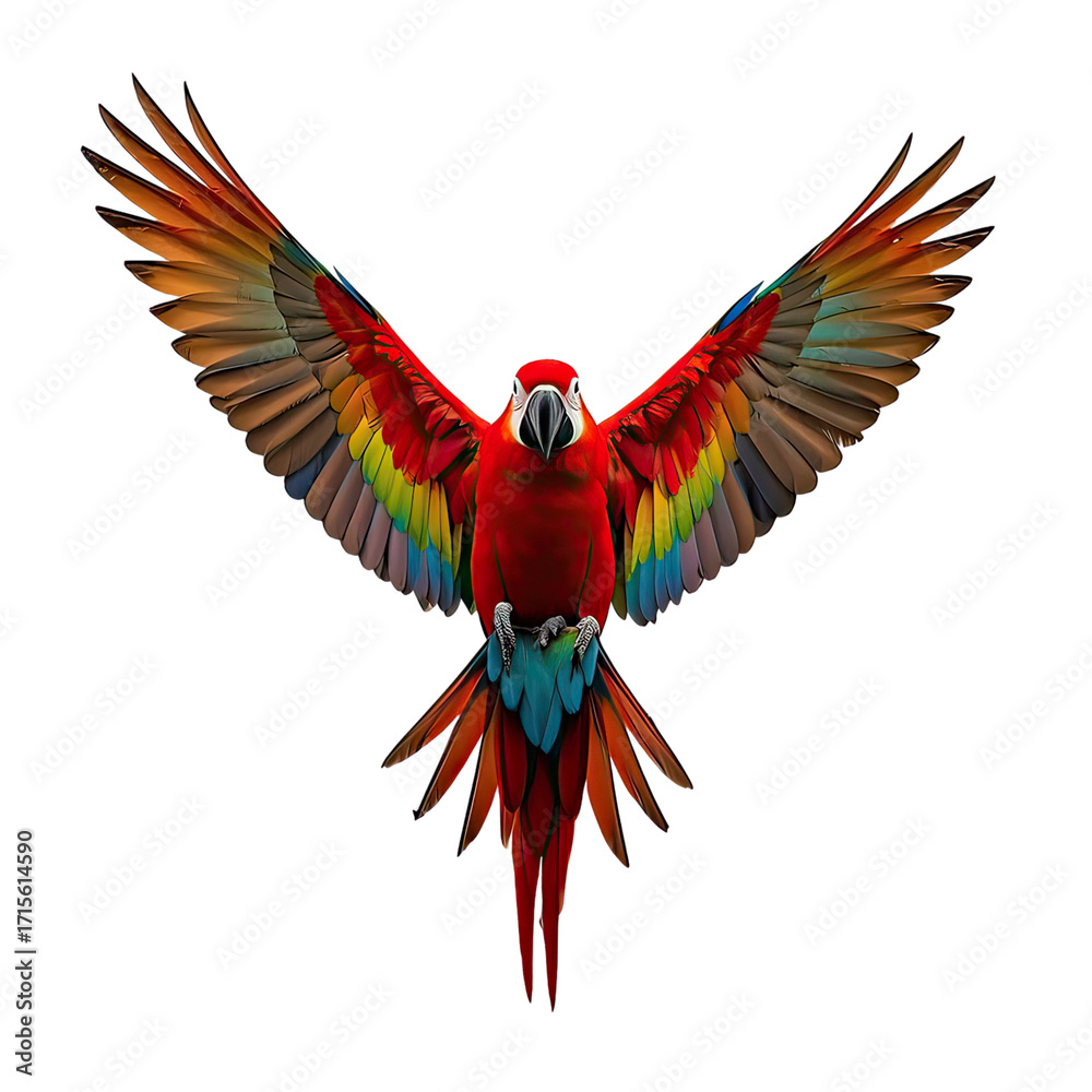 Fototapeta premium Exotic Scarlet Macaw Parrot with Vibrant Red Blue and Yellow Feathers, Generative AI
