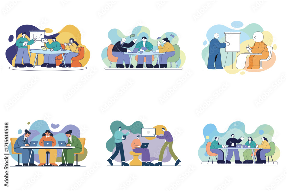 Obraz premium Business people activities set flat illustration 