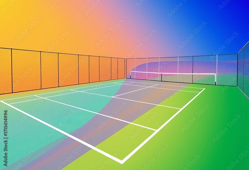Fototapeta premium Abstract lines forming a tennis court shape, vibrant colors, bold, lines