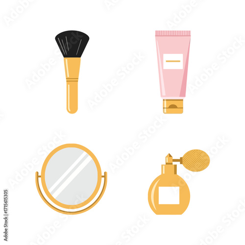 Makeup Essentials Brush, Cream, Mirror, Perfume