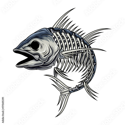 tuna fish skeleton logo illustration vector t shirt design