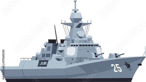 Modern warship sailing on the open sea during a naval exercise, showcasing its powerful weaponry and advanced technology in a display of maritime strength.
