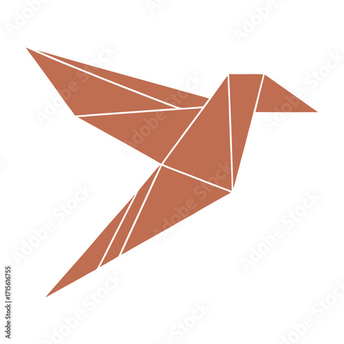Minimalist illustration of an origami bird with geometric shapes and lines