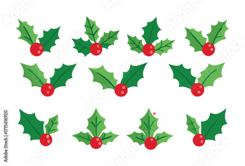 Christmas holly leaves and red berries seamless vector pattern for festive holiday decoration and seasonal background design