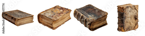 Vintage Leather-Bound Books with Weathered Covers and Pages