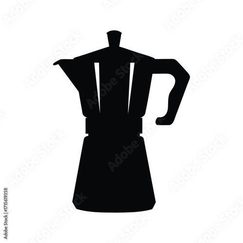 Black silhouette of a Moka pot, classic Italian stovetop espresso maker, coffee maker silhouette vector illustration
