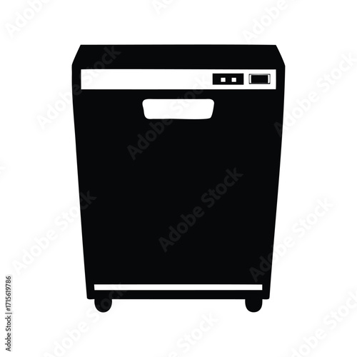 Silhouette of a freestanding dishwasher in a household kitchen environment appliance, dishwashersilhouette vector illustration