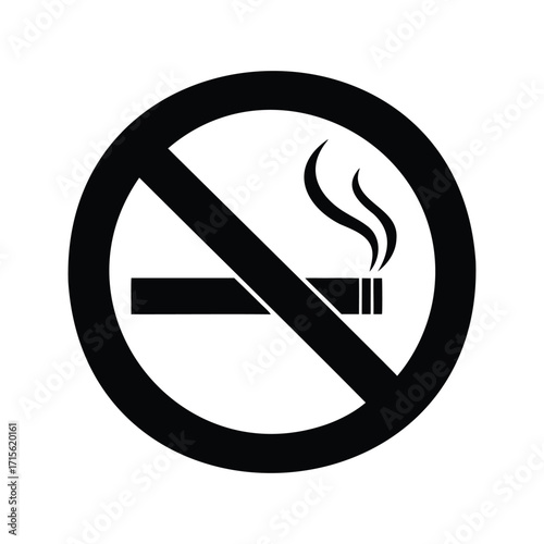 Graphic No Smoking Sign Symbol with Cigarette and Smoke Black on White, no smoking cigarette silhouette vector illustration