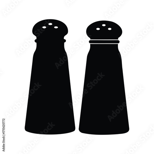 Minimalist Black and White Silhouette of Salt and Pepper Shakers Illustration, salt and pepper shakers silhouette vector illustration