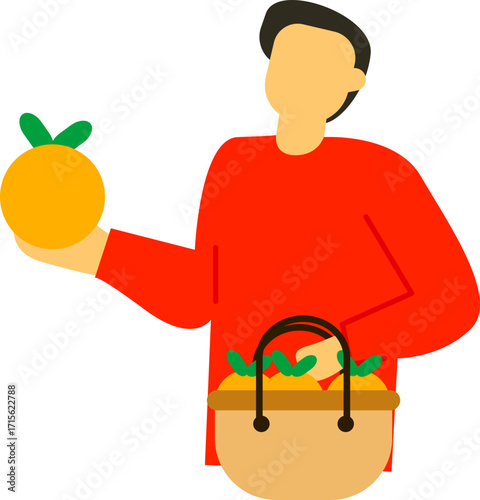 modern flat icons depicting scenes of retail and grocery shopping. Includes customers, vendors, fresh produce, and market stalls. Perfect for UI, websites, and healthy eating concepts.