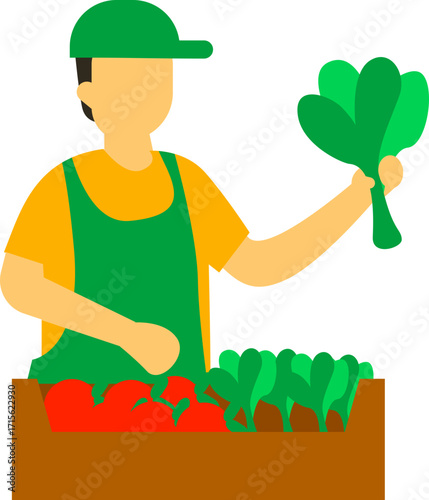 modern flat icons depicting scenes of retail and grocery shopping. Includes customers, vendors, fresh produce, and market stalls. Perfect for UI, websites, and healthy eating concepts.