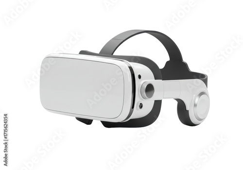 Isolated VR headset with gray strap and realistic appearance for simulated environment