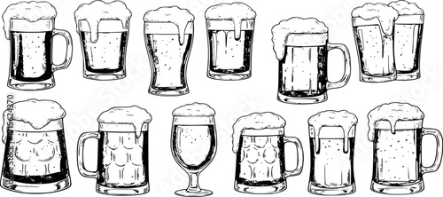 Beer in glass with foam. Hand drawn october fest beer vector illustration isolated
