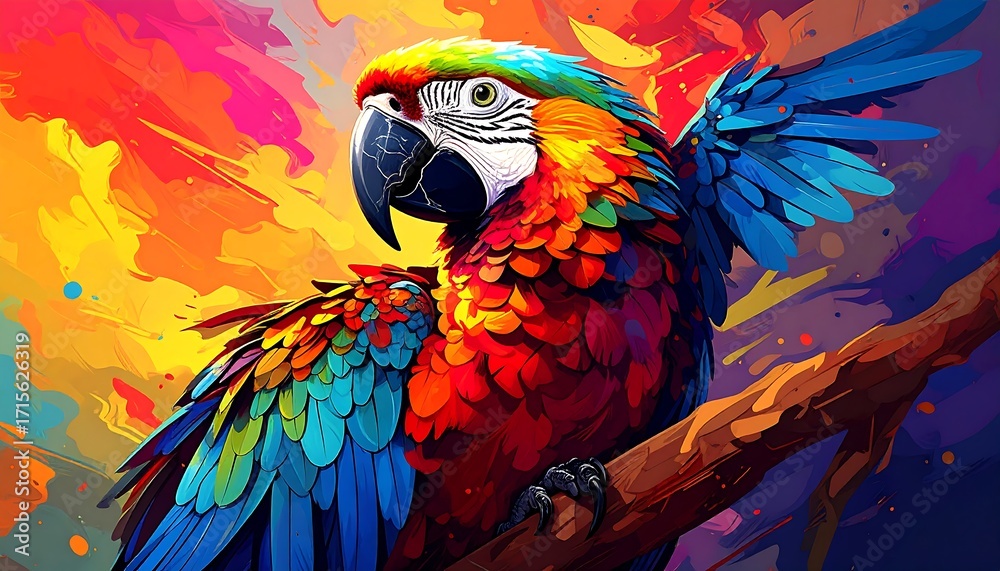 Obraz premium Vibrant Parrot in Abstract Colorful Artwork
