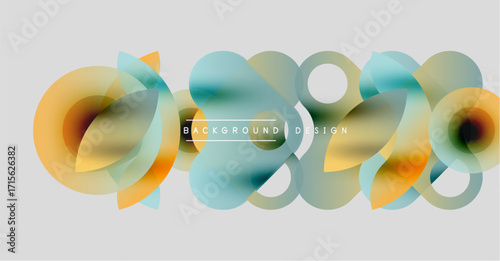 Abstract fluid shapes, overlapping circles. Soft orange, blue hues create modern background design. Minimalist aesthetic.