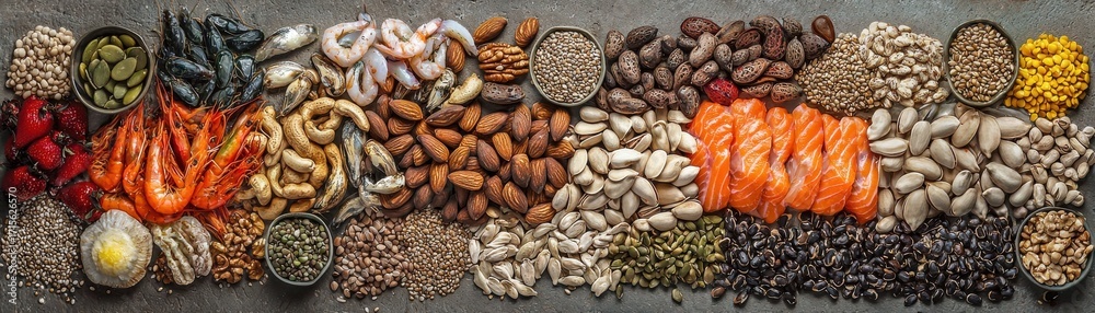 Obraz premium Assorted Healthy Nuts, Seeds, and Seafood Spread