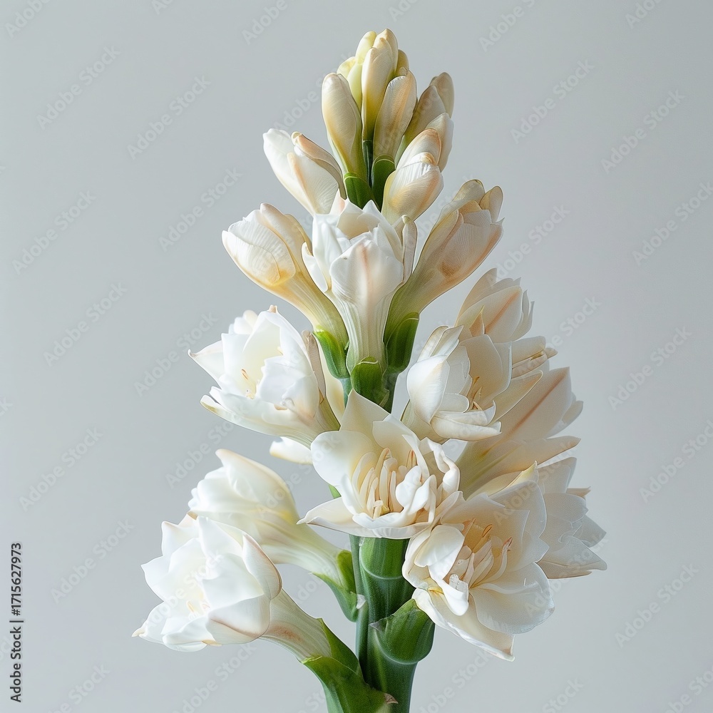 Fototapeta premium Exquisitely Detailed Closeup of a Single Pristine Tuberose Flower A Macro Photography Masterpiece