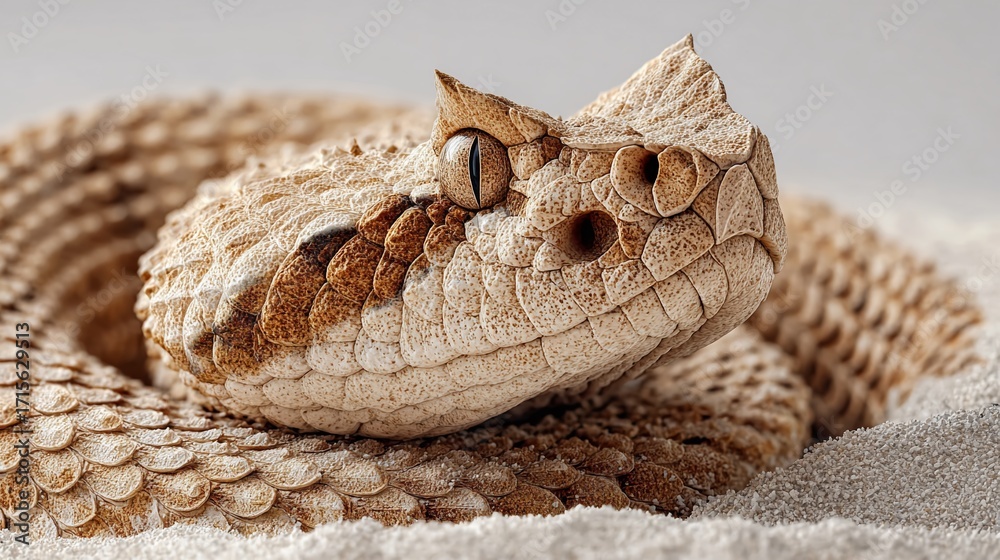Obraz premium Closeup of a Desert Horned Viper in Natural Habitat Stunning Macro Photography of a Venomous Reptile