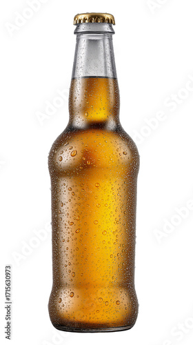 Icy Brew: a crisp bottle of cold, golden ale, glistening with condensation. This inviting drink is perfect for a hot day.