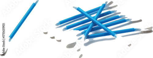 Blue cotton swabs on a white surface, hygiene and personal care concept