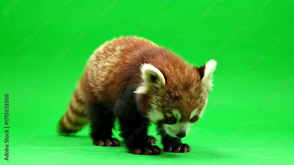 Cute Red Panda Walking and Sniffing on a Bright Green Screen Background ...